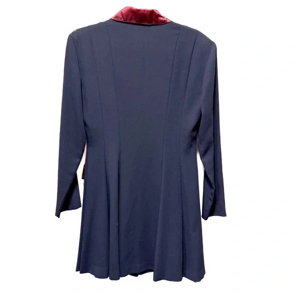 Vintage Le Chateau Navy Blue Mini Dress Satin Trim Pleated Coat Dress Size 7 - Picture 3 of 10